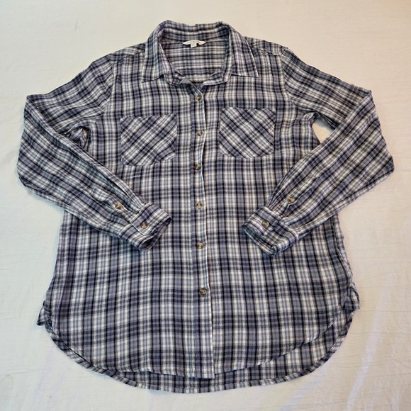 Lucky Brand Womens Small Tiny Plaid Blue Button Up Long‎ Sleeve Pockets Cowgirl - Picture 1 of 13